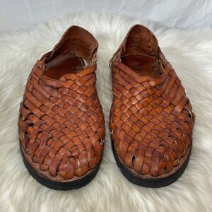 Brand X Cognac Leather Woven Slingback Huraches Sz 9.5